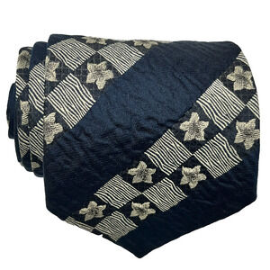 Seidenfalter Reine Seide Mens Tie Navy Blue Grey Striped Floral Necktie